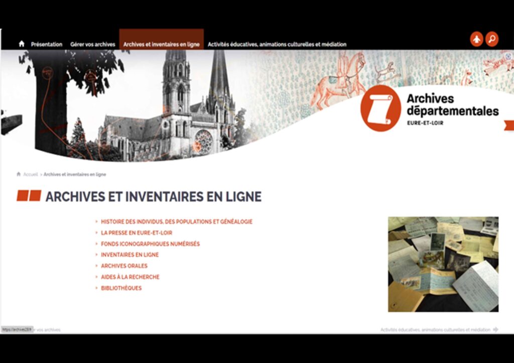 capture d'écran du site des archives départementales 28