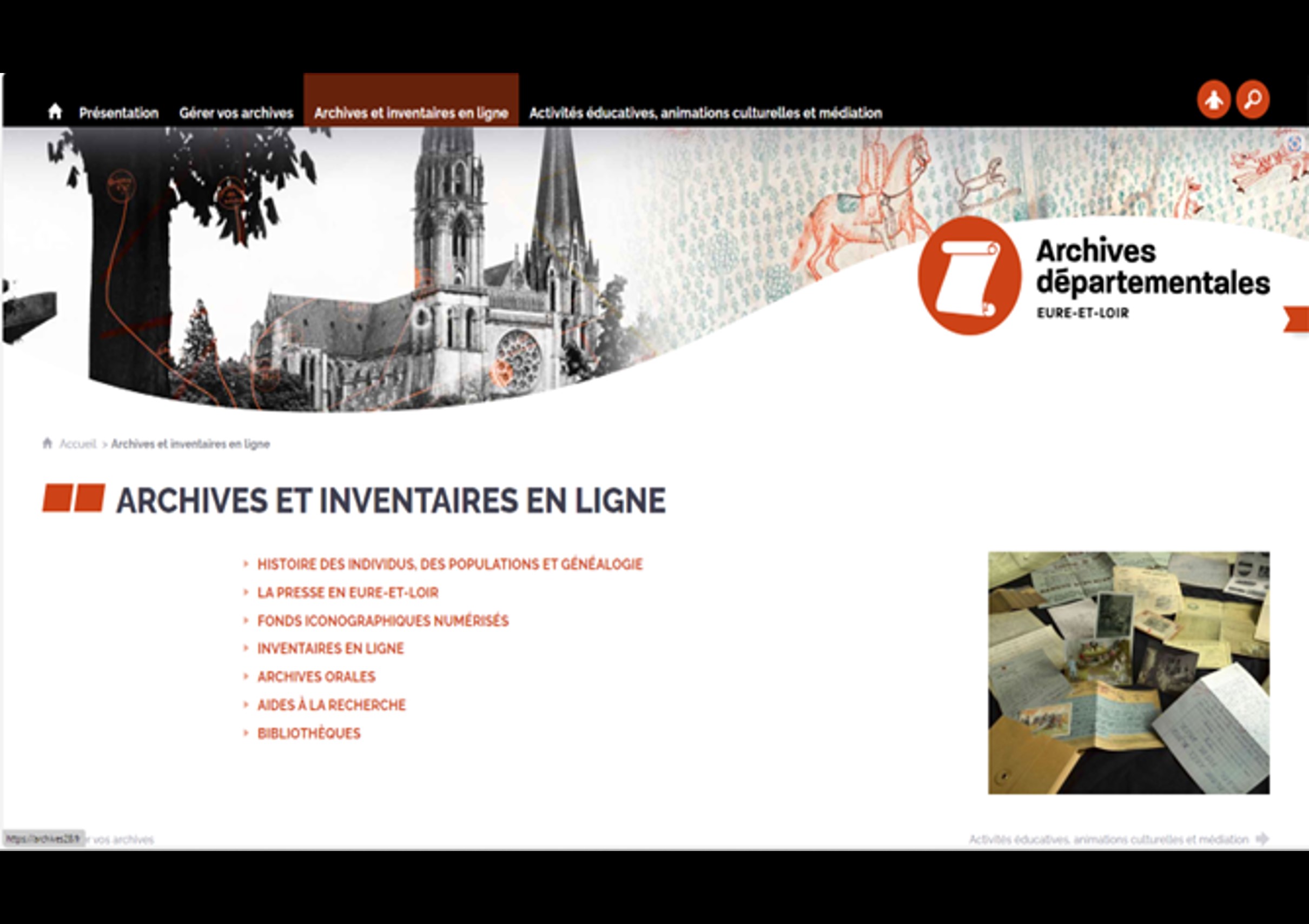 capture d'écran du site des archives départementales 28